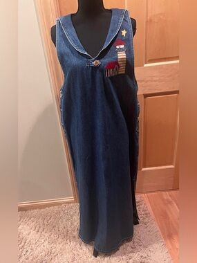 Just Blu Jeans Vintage Denim Sleeveless Sailor Collar Dress L Cotton Coastal